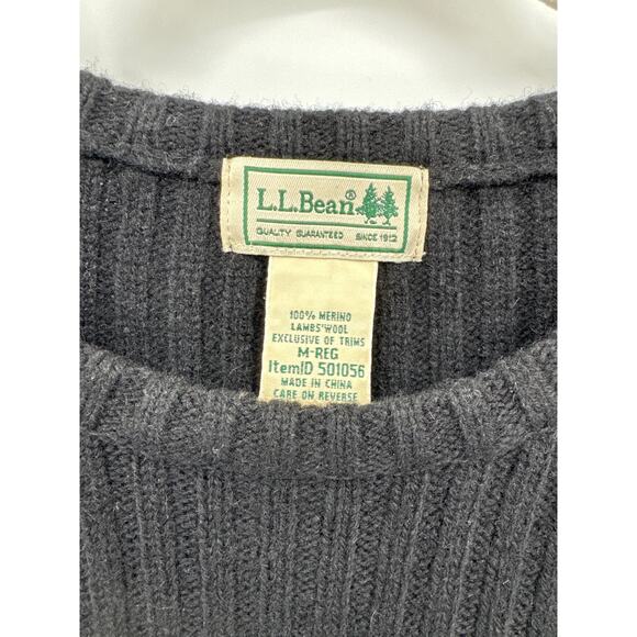 L.L. Bean Commando Merino Lambs Wool Ribbed Crewneck Sweater Black Size M Reg - Picture 4 of 7